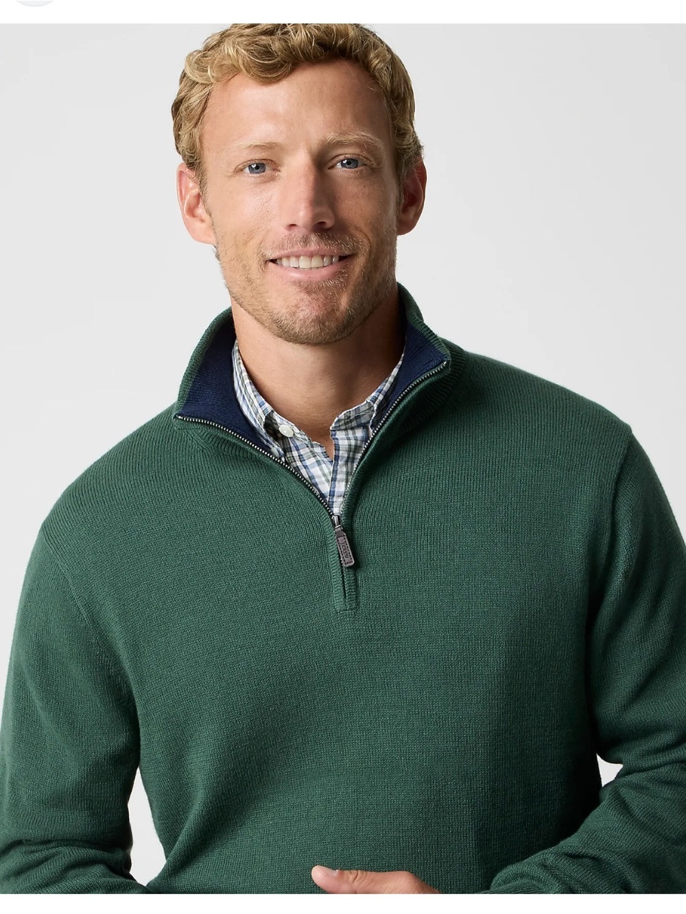 Men's Dark Green Quarter-Zip waffle Knit Sweater Sz M